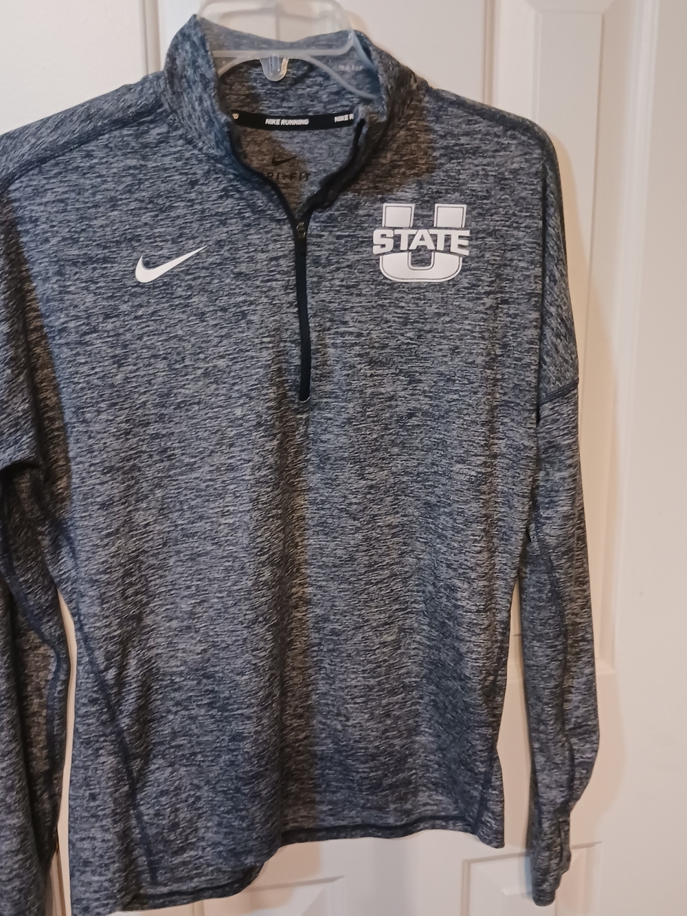 Nike Blue-Gray Heather Quarter-Zip Pullover with White Logos